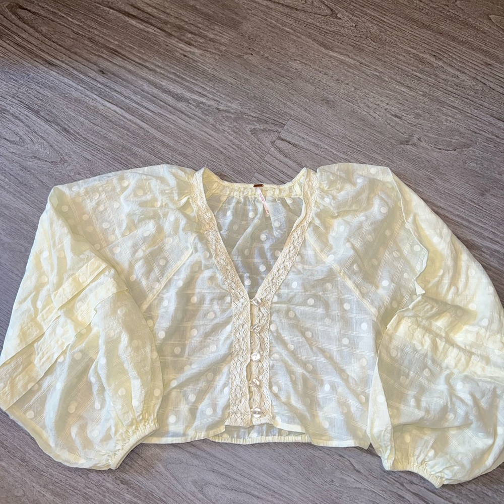 Free People Long Sleeve Yellow Bubble Sleeve Top with Buttons